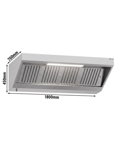 Hotte murale inox statique 1m80 avec filtre et éclairage | Profondeur 700 mm