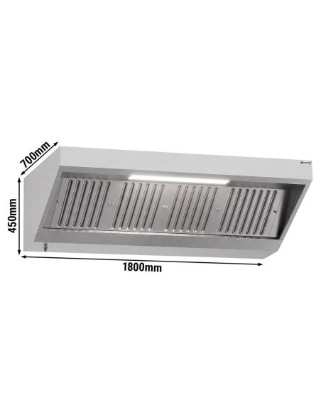 Hotte murale inox statique 1m80 avec filtre et éclairage | Profondeur 700 mm