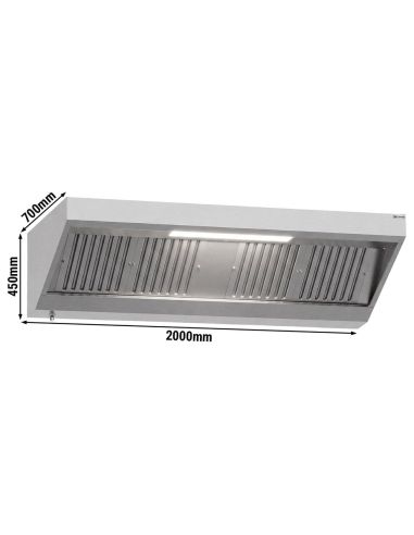Hotte murale inox statique 2m avec filtre et éclairage | Profondeur 700 mm