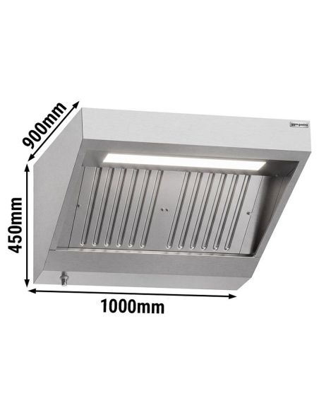 Hotte murale inox statique 1m avec filtre et éclairage | Profondeur 900 mm