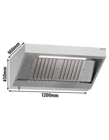 Hotte murale inox statique 1m20 avec filtre et éclairage | Profondeur 900 mm
