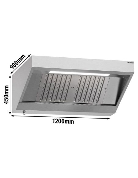 Hotte murale inox statique 1m20 avec filtre et éclairage | Profondeur 900 mm