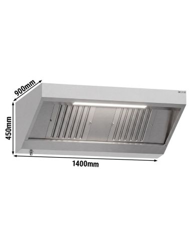 Hotte murale inox statique 1m40 avec filtre et éclairage | Profondeur 900 mm