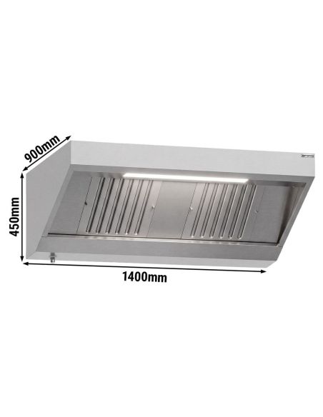 Hotte murale inox statique 1m40 avec filtre et éclairage | Profondeur 900 mm