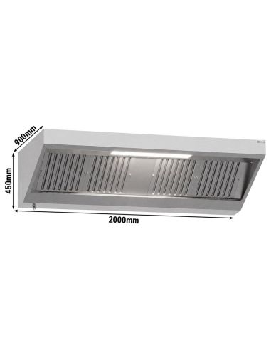 Hotte murale inox statique 2m avec filtre et éclairage | Profondeur 900 mm