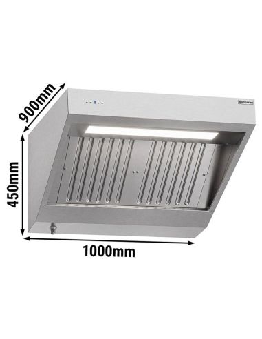 Hotte murale inox 1m avec moteur, régulateur, filtre et éclairage | Profondeur 900 mm