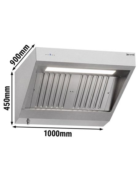 Hotte murale inox 1m avec moteur, régulateur, filtre et éclairage | Profondeur 900 mm