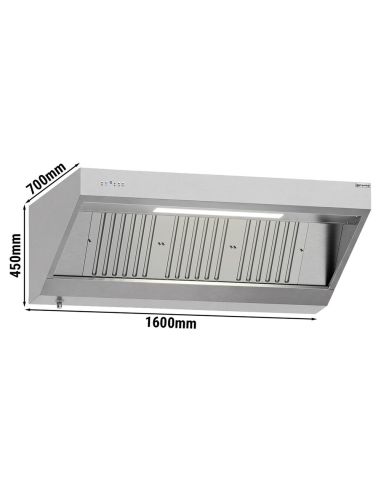 Hotte murale inox 1m60 avec moteur, régulateur, filtre et éclairage | Profondeur 700 mm