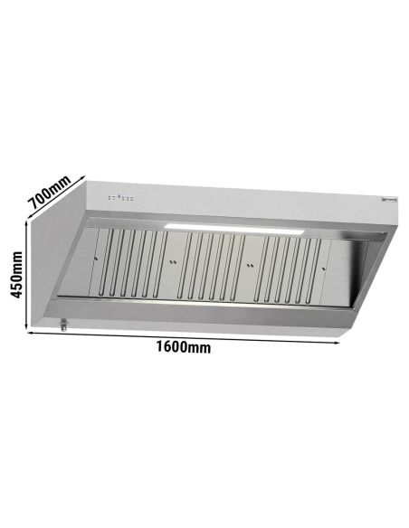 Hotte murale inox 1m60 avec moteur, régulateur, filtre et éclairage | Profondeur 700 mm