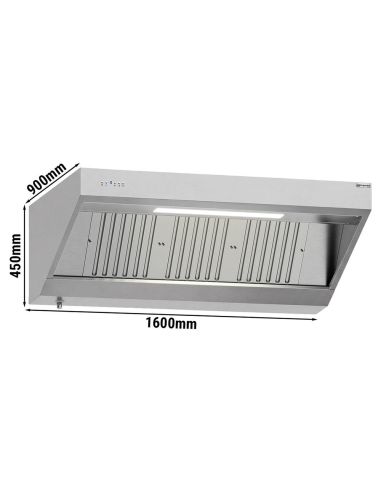 Hotte murale inox 1m60 avec moteur, régulateur, filtre et éclairage | Profondeur 900 mm