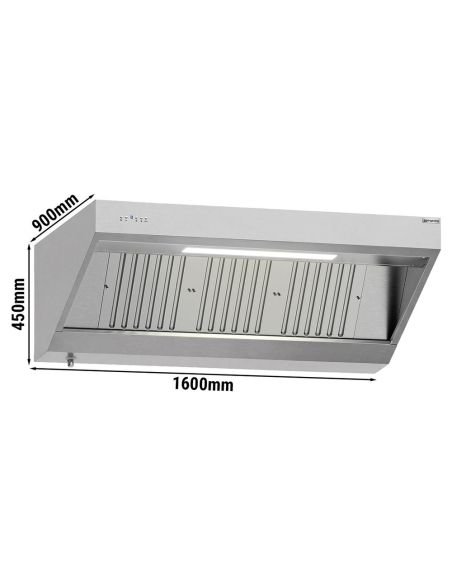 Hotte murale inox 1m60 avec moteur, régulateur, filtre et éclairage | Profondeur 900 mm