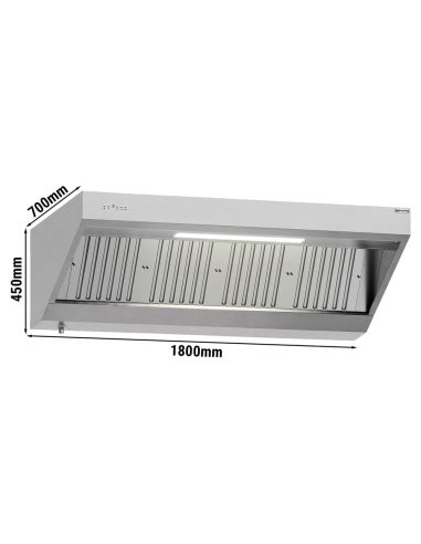 Hotte murale inox 1m80 avec moteur, régulateur, filtre et éclairage | Profondeur 700 mm