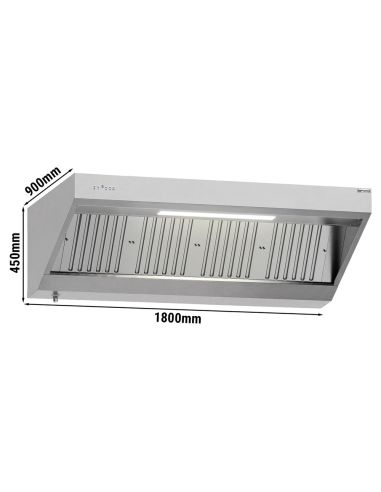Hotte murale inox 1m80 avec moteur, régulateur, filtre et éclairage | Profondeur 900 mm