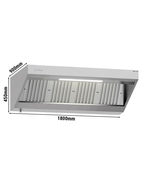 Hotte murale inox 1m80 avec moteur, régulateur, filtre et éclairage | Profondeur 900 mm