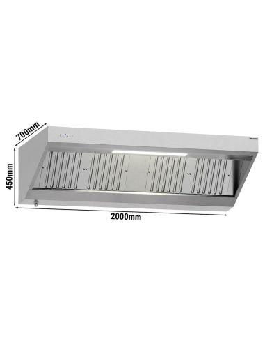 Hotte murale inox 2m avec moteur, régulateur, filtre et éclairage | Profondeur 700 mm
